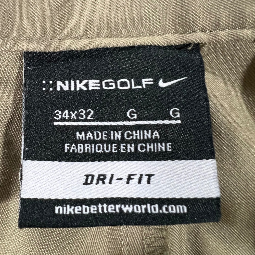 NIKE Golf Pants Mens 34x32 Khaki Good Dri-FIT Flat Front Trousers 472532-235 - Picture 8 of 16